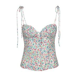 Realisation Par The Ana Bustier Camisole Singlet Top in White Squiggle Print S